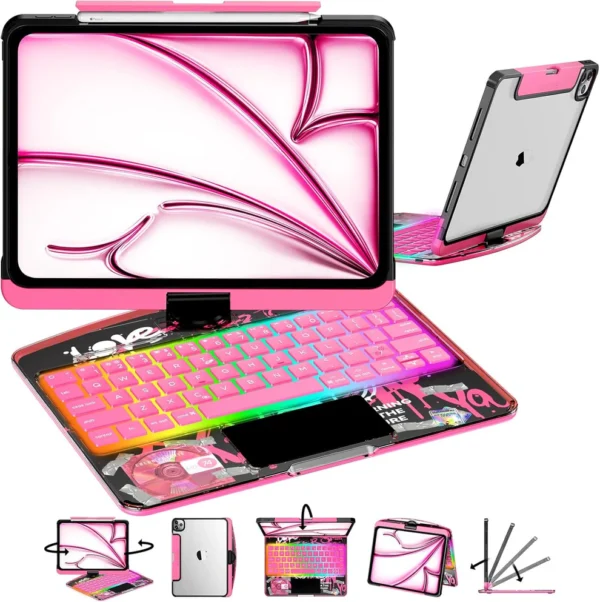 2025 Cyberpunk Y2K Pink Keyboard with transparent case for iPad Pro 12.9inch (2018/2020/2021/2022)