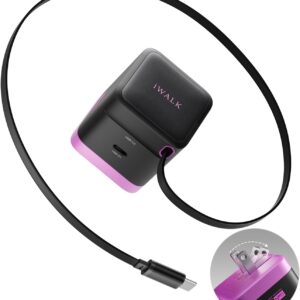 iWALK 65W GaN Charger with Built-in Retractable Mini Travel Fast Charging Foldable Wall Charger for MacBook Pro, iPad Pro, Airpods